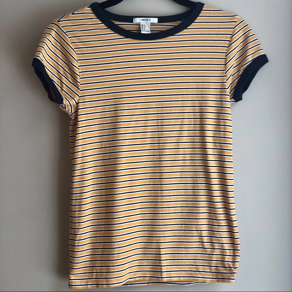 Gold, Navy & White Striped Tee